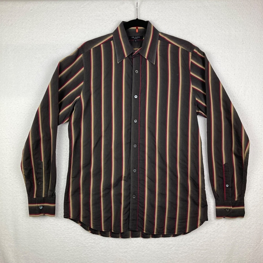 Ted Baker London Mens Brown Striped Button Down Shirt Size 2
